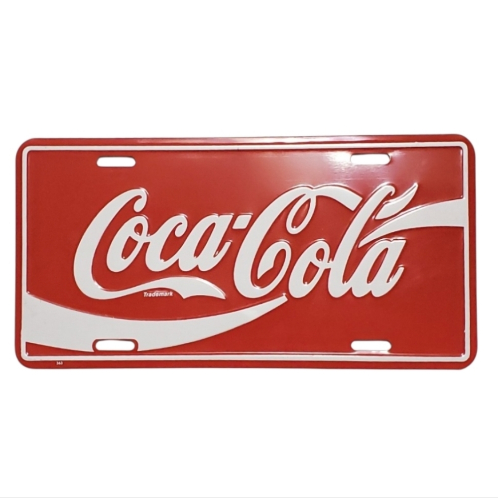 Coca-Cola Red Metal License Plate Sign